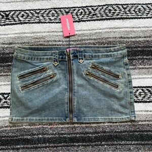Women’s Large Denim Skort Micro Mini Skirt Shorts Zipper Detail Y2K 90s
